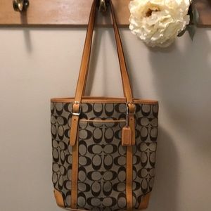 COACH fabric and leather trim shoulder tote